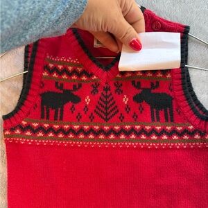 Carter's Festive Red Knit Vest with Moose Pattern